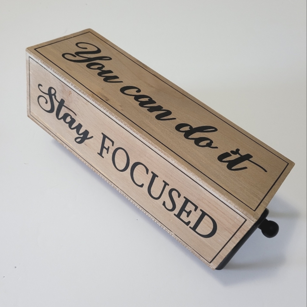 Motivational Wooden Rotating Block Decor On A Metal Base